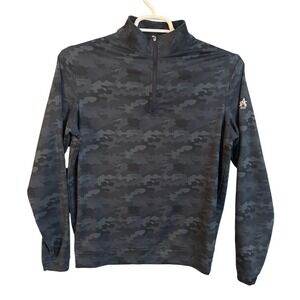 Peter Millar Mens Navy Camo Quarter Zip Pullover AC 1925 Logo Size Small